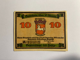 Allemagne Notgeld Braunlage 10 Pfennig - Collections