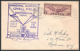 12033 Chattanooga 1/8/1930 Lovell Field Airport Premier Vol First Flight Lettre Airmail Cover Usa Aviation - 1c. 1918-1940 Briefe U. Dokumente