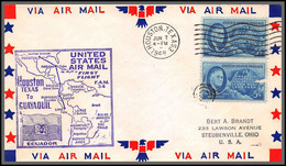 12194 Enveloppe Violet Fam 34 Houston To Guayaquil Ecuador Equateur 7/6/1948 Premier Vol First Flight Lettre Airmail - 2c. 1941-1960 Briefe U. Dokumente