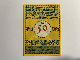 Allemagne Notgeld Detmold 50 Pfennig - Collections