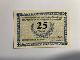 Allemagne Notgeld Hohenwestdt 25 Pfennig - Collections