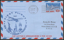 12315 Fam 27 New York London Frankfurt 23/11/1959 Premier Vol First Flight Airmail Entier Stationery Usa Aviation - 2c. 1941-1960 Brieven