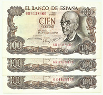 ESPAÑA - 3 X 100 Pesetas Consecutive - 17.11.1970 ( 1974 ) - Pick 152 - Serie 6R - Manuel De Falla - 100 Pesetas