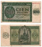 Billete De 100 Pesetas De Burgos, 1936, Reverso "Catedral De Burgos.  Buen Estado. - 100 Peseten