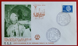 TURKEY TÜRKIYE TURCHIA 1980 SELCUK MERYEM ANA VISIT POPE JOHN PAUL II PMK ON STAMP OF KEMAL ATATÜRK - Cartas & Documentos