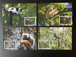 Madagascar Madagaskar 2021 Mi. ? Lemuriens Lemurs Faune Fauna Propithecus 4 Carte Maximum Card - Madagascar (1960-...)