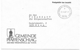 2040d: Gemeindeamts- Kuvert 3834 Pfaffenschlag, Ortswappen, Heimatbeleg Aus 1987 Sehr Dekorativ - Waidhofen An Der Thaya