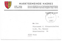 2040m: Gemeindeamts- Kuvert 2061 Hadres, Ortswappen, Heimatbeleg Aus 1986 Sehr Dekorativ - Hollabrunn