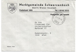 2040x: Gemeindeamts- Kuvert 2803 Schwarzenbach, Ortswappen, Heimatbeleg Aus 1991 - Wiener Neustadt