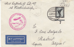 Zeppelin - 1929 - Allemagne - Lettre Du 22/04/1929 - Vers L'Espagne - Madrid - Zeppelines