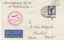 Zeppelin - 1929 - Allemagne - Lettre Du 22/04/1929 - Vers L'Espagne - Madrid - Zeppelin