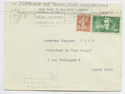 FRANCE BERLIOZ 40C+25C SEMEUSE LETTRE ENTETE + GRIFFE ENTR'AIDE TRAVAILLEURS INTELLECTUELS PARIS 1937 CONCORDANCE RARE - 1921-1960: Moderne