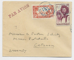 MAURITANIE 2FR+50C A.O.F LETTRE COVER AVION DAGUIN BLEU SENEGAL 1944 POUR COTONOU - Storia Postale