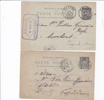 FRANCE TYPE SAGE 10 CENTS GRIS ROANNE + AMBERT LOT DE 2 ENTIERS POSTAUX - Precursor Cards