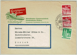 Deutschland 1951, Brief Mit Marken Bizone Gundelsheim - Zürich, Gurken / Concombres / Cucumbers - Légumes