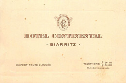 Biarritz * Hôtel CONTINENTAL * Carte De Visite Ancienne - Biarritz