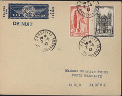 Vignette Par Avion Air France + Tampon De Nuit YT 663 + 667 CAD Marseille 2 5 47 Dos Taxe Algérie YT 11 Alger RP 5 5 47 - 1960-.... Lettres & Documents