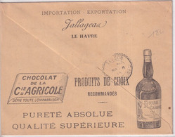 1913 - SEMEUSE / ENVELOPPE PUB ILLUSTREE "CHOCOLATS / CAFES / RHUM .." à LE HAVRE (SEINE INFERIEURE) / PARIS / ANGOULEME - 1906-38 Semeuse Camée