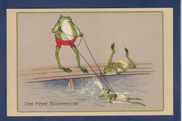 CPA Grenouille Frog Surréalisme Non Circulé Position Humaine Satirique Caricature - Poissons Et Crustacés