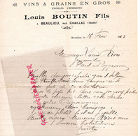 36- CHAILLAC A BEAULIEU- RARE LETTRE LOUIS BOUTIN-MARCHAND VINS ET ENGRAIS-1923 - Alimentaire