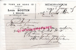 36- CHAILLAC A BEAULIEU- RARE LETTRE MEMORANDUM LOUIS BOUTIN-MARCHAND VINS ET ENGRAIS-1925 - Lebensmittel
