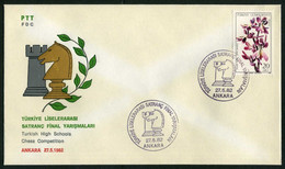 Türkiye 1982 High Schools Chess Competition | Rook And Knight, Games, Special Cover - Lettres & Documents