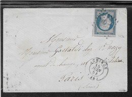 France N°15 Sur Lettre - Paille Devant Le Nez - TB - 1853-1860 Napoléon III.