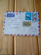 Bulgaria.letter Registered To Uruguay. 1989 Rare Destine.2 Diff WWF Stamps Bat.pelican.for Postage .reg Post E 7 Conmem - Cartas & Documentos