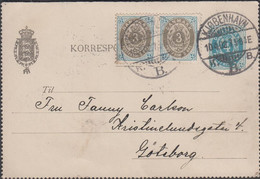 1902. DANMARK. 4 ØRE KORRESPONDANCEKORT With Pair 3 øre Normal Frame To Göteborg Cancel... (Michel 22 I Y Bb) - JF516696 - Cartas & Documentos