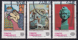 MiNr. 2907 - 2909  Türkei1990, 17. Okt. Staatliche Gemälde- Und Skulpturenausstellung (II) - Usados