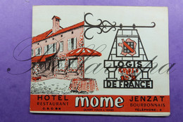 Jenzat Bourbonnais Hotel Restaurant MOME  Impr.S.I.P.A. Vichy Logis De France Carte Pub De Visite - Other & Unclassified