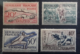 France JO OLYMPICS Jeux Olympiques HELSINKI 1952 ,Yvert 960 / 963 Natation Athlétisme Escrime  Canoë Neufs * MH TB - Ete 1952: Helsinki