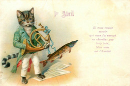 Chats Humanisés * CPA Illustrateur * Le Musicien Instrument 1er Avril * Cat Cats Katze Chat - Chats