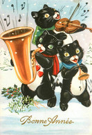 Chats Noirs Humanisés * CPA Illustrateur * L'orchestre Musiciens Violon Trompette * Black Cat Cats Katze Chat Noir - Gatos
