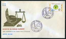 Türkiye 1982 120th Anniv. Of The Turkish Court Of Accounts | Law, Scales, Book, Pen, Special Cover - Lettres & Documents