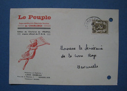 Le Peuple Charleroi Péridique Quotidien Gazette L Sabeau Petit Sceau De L'Etat 10c Olive YT 420 Gosselies 1939 - Covers & Documents