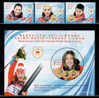 Belarus 2014 Mi# 1013-1015, Block 113 ** MNH - Winter Olympics, Sochi / Medals - Winter 2014: Sotchi