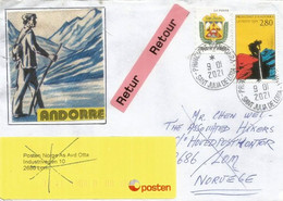 Letter Sent To "The Associated Hikers" In LOM (in Gudbrandsdalen District) NORWAY, Return To Sender In ANDORRA - Storia Postale