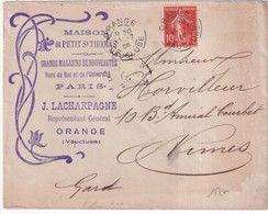 1908 - SEMEUSE / ENVELOPPE PUB ILLUSTREE "MAISON DU PETIT ST THOMAS De PARIS" à ORANGE (VAUCLUSE) - 1906-38 Semeuse Camée