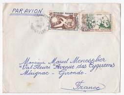 Lettre 1959 Madagascar Tananarive Pour Mérignac Gironde, 2 Timbres - Lettres & Documents