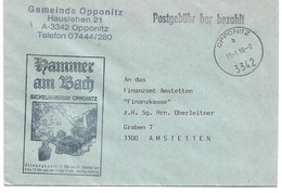 2033g: Gemeindeamts- Kuvert 3342 Opponitz, Ortswappen, Sichelmuseum, Heimatbeleg Aus 1990 - Amstetten
