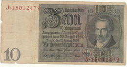 Allemagne : Billet De  10 Reichsmark  ( état ; Moyen )   ///  Réf. Fév. 22 / P7 - 5 Reichsmark