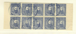 Leopold Second Issue 25c Block Of Ten Used With Sheet-borders Both Sides - 1894-1923 Mols: Gebraucht