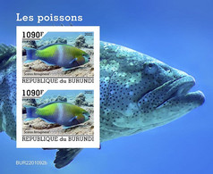 Burundi 2022, Animals, Fishes III, Block IMPERFORATED - Unused Stamps