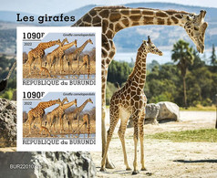 Burundi 2022, Animals, Giraffes II, Block IMPERFORATED - Unused Stamps