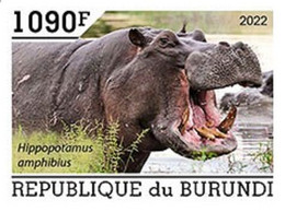 Burundi 2022, Animals, Hippo II, 1val IMPERFORATED - Ungebraucht