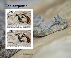 Burundi 2022, Animals, Snake II, Block IMPERFORATED - Unused Stamps