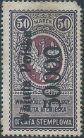 POLONIA-POLAND-POLSKA,1924 Revenue Stamp Fiscal Tax,(OPLATA STEMPLOWA)overprint 50.000 On 50 MAREK,Mint - Fiscaux