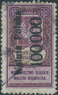 POLONIA-POLAND-POLSKA,1924 Revenue Stamp Fiscal Tax,(OPLATA STEMPLOWA)overprint 100.000 On 100 MAREK,Used - Fiscali
