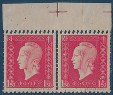 France DULAC N°691** Paire BDFeuille Variété Exceptionelle De Double Piquague RRR Signé CALVES - 1944-45 Marianne Of Dulac